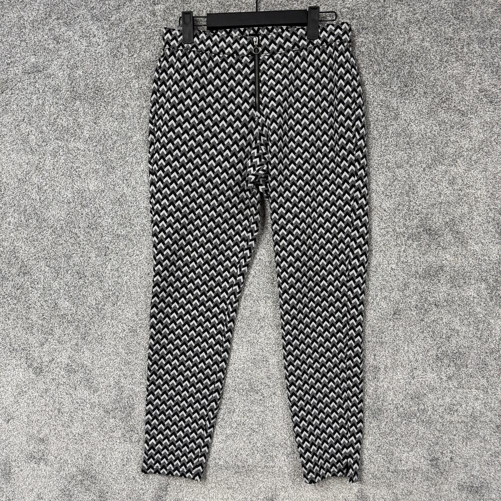 Hue Ankle Leggings M Black White Zigzag Chevron Knit Pull On Preppy Mod Normcore